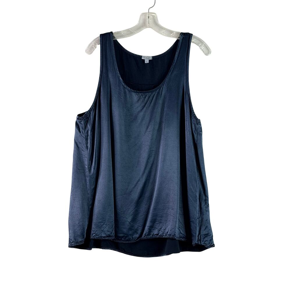 PJ Harlow Laura Tank Navy Blue Womens Large Satin Cami Lightweight Relaxed USA